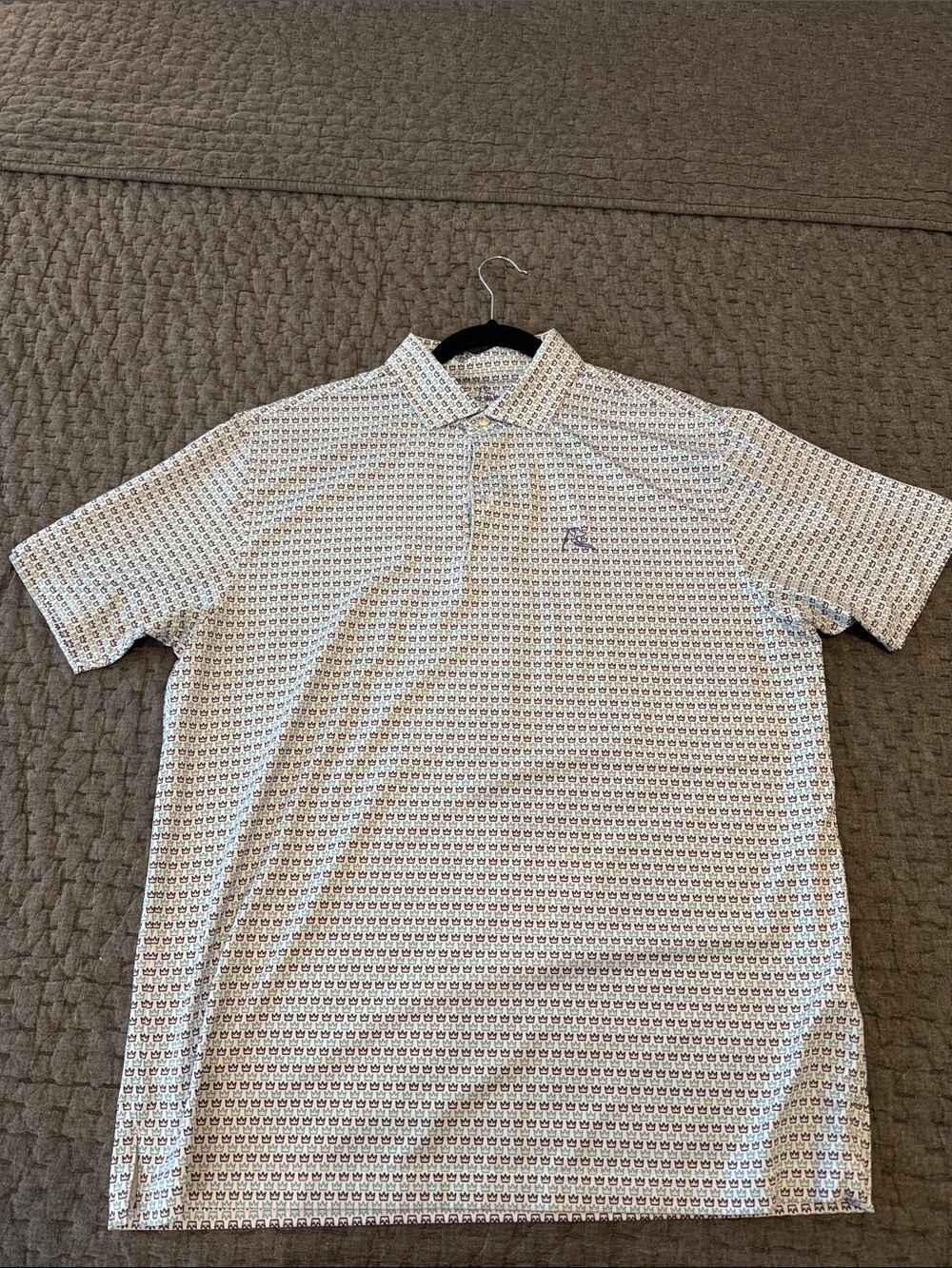 Rhoback Men's White Polo with Subtle Geo Microprint